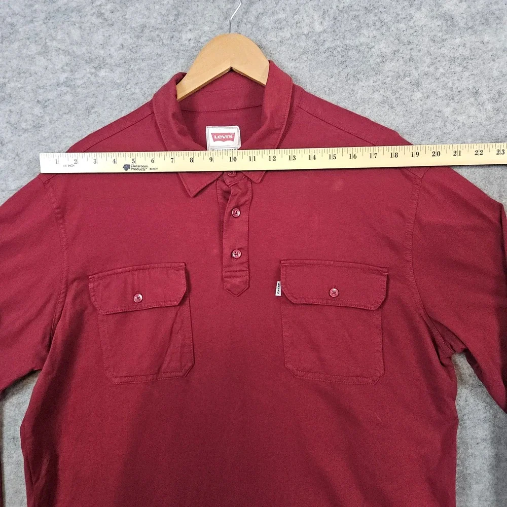 Levi's‎ Men's Burgundy Long Sleeve Pocket Polo Shirt Size XL 100% Cotton SPOTS